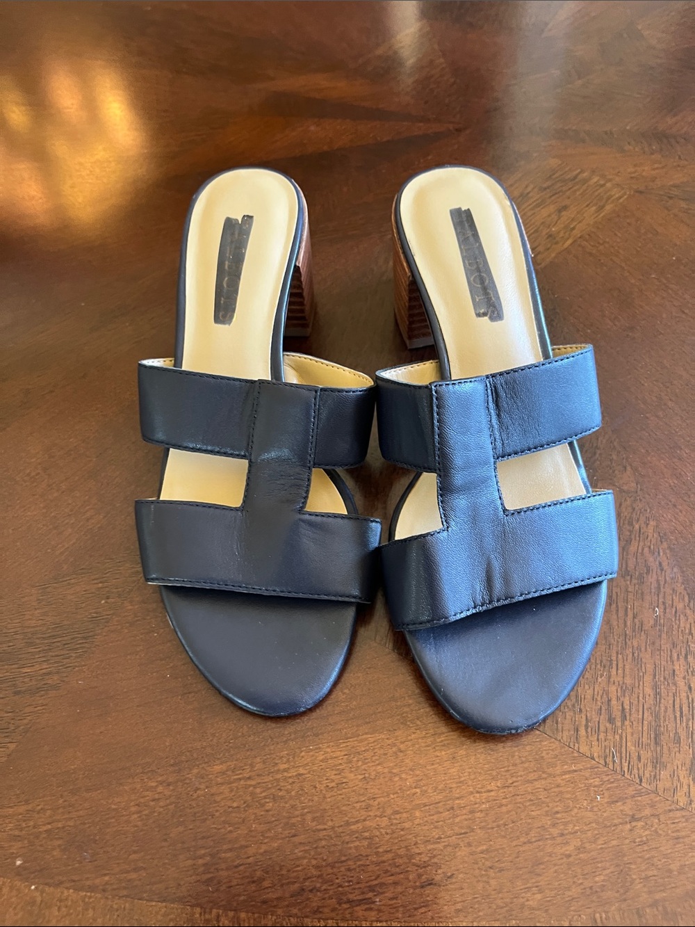 Talbots Navy Leather Slide Mules with Block Heel
